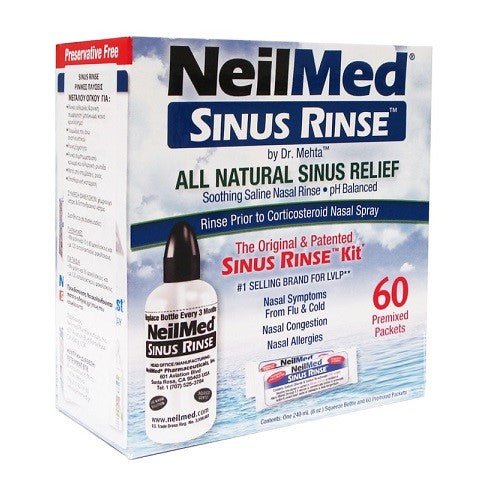 NeilMed Sinus Rinse Kit (includes 60 premixed Sachets) - 1 bottle + 60 Sachets