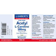 Lamberts Acetyl L-Carnitine (Alcar) 500mg  - 60 Caps