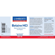 Lamberts Betaine Hcl 324mg/Pepsin 5mg - 180 Tabs - RightNutri - Supplements