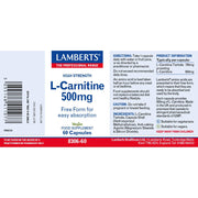 Lamberts L - Carnitine 500mg - 60 caps - RightNutri - Supplements